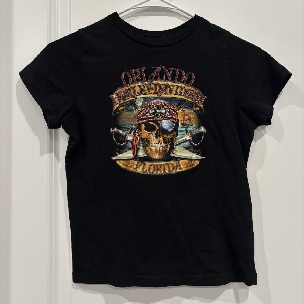 Harley Davidson Shirt Youth Small Black Orlando Florida‎ Pirate